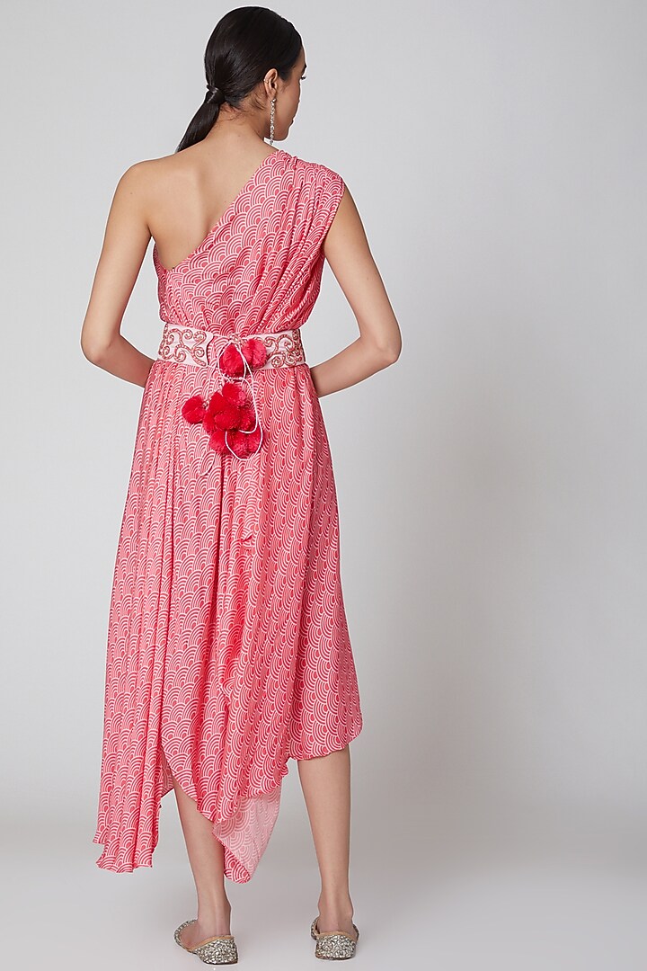 Blush Pink One Shoulder Draped Vacation Dress by Amrita KM at Pernia's Pop Up Shop