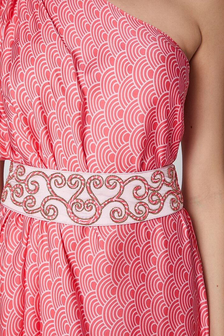 Blush Pink One Shoulder Draped Vacation Dress by Amrita KM at Pernia's Pop Up Shop