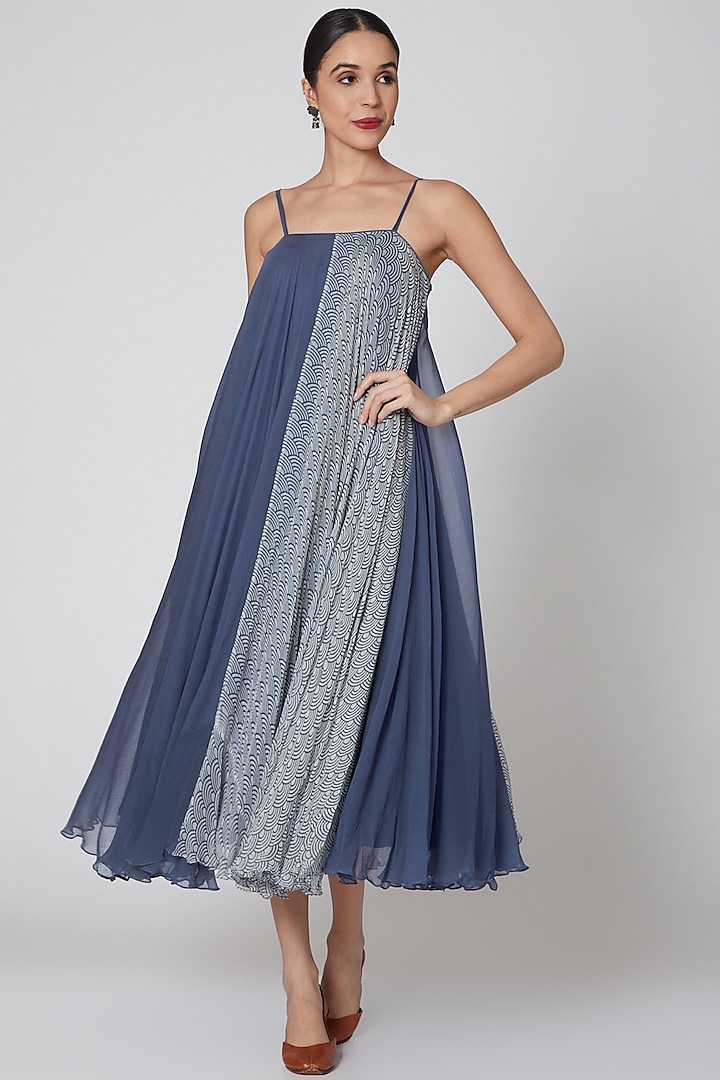Cobalt Blue Printed Summer Dress by Amrita KM