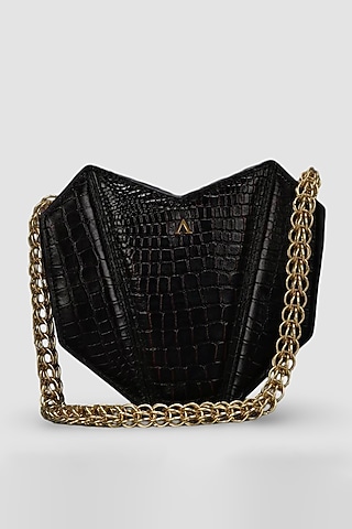 Deep Brown Leather Embellished Crossbody Bag by Akinna