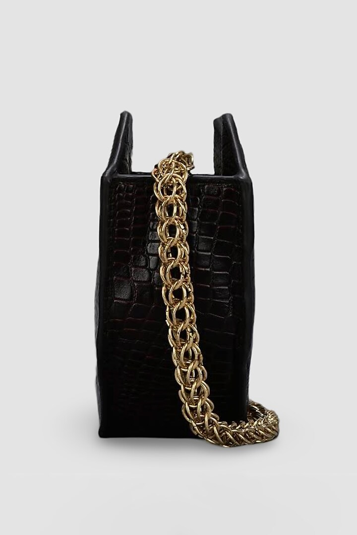 Deep Brown Leather Embellished Crossbody Bag by Akinna at Pernia's Pop Up Shop