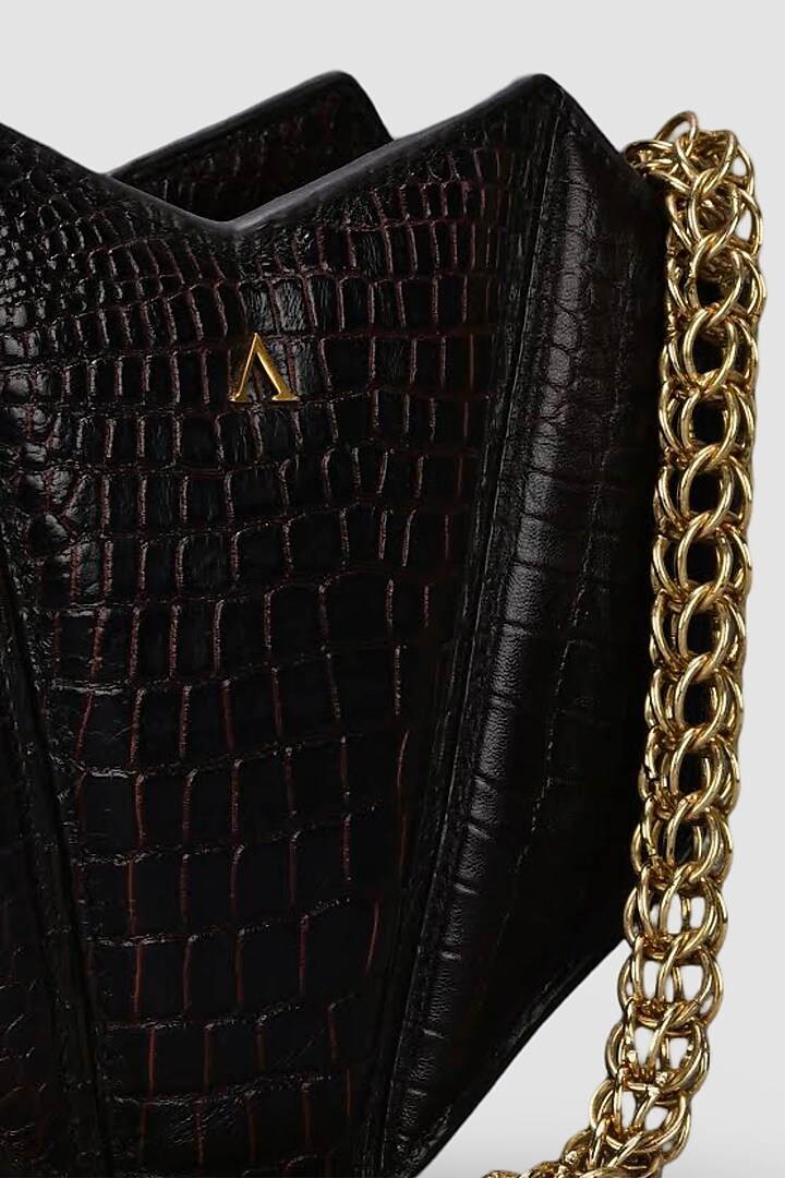 Deep Brown Leather Embellished Crossbody Bag by Akinna at Pernia's Pop Up Shop