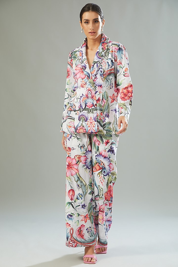 White Cotton Printed Jacket Set by Akanksha Mago at Pernia's Pop Up Shop