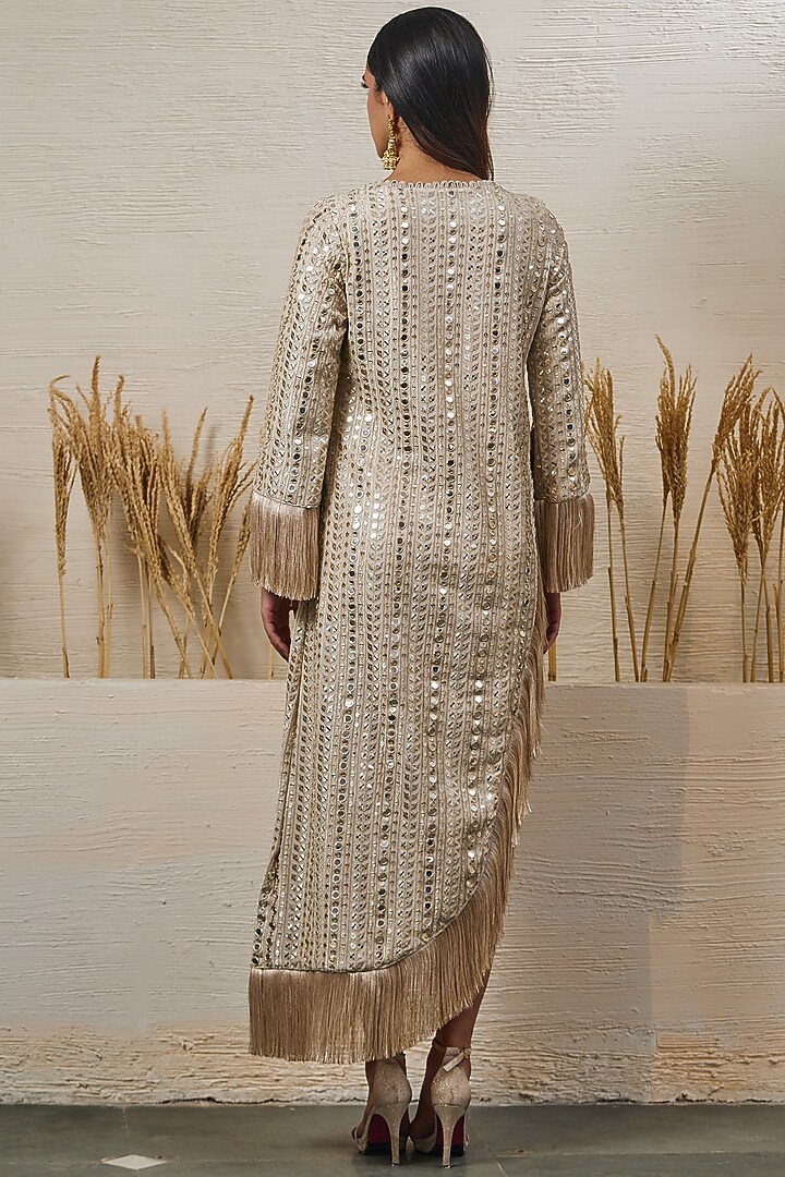Ivory Georgette Zari Work High-Low Cocktail Dress by Akanksha Mago at Pernia's Pop Up Shop