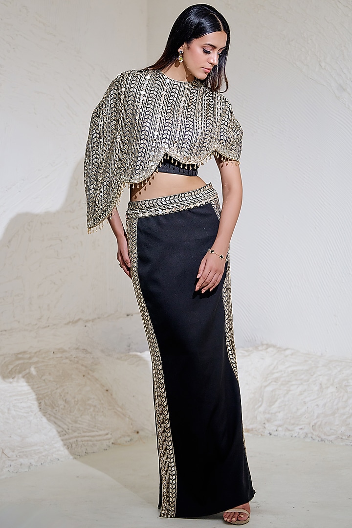 Black Georgette Skirt Set by Akanksha Mago at Pernia's Pop Up Shop