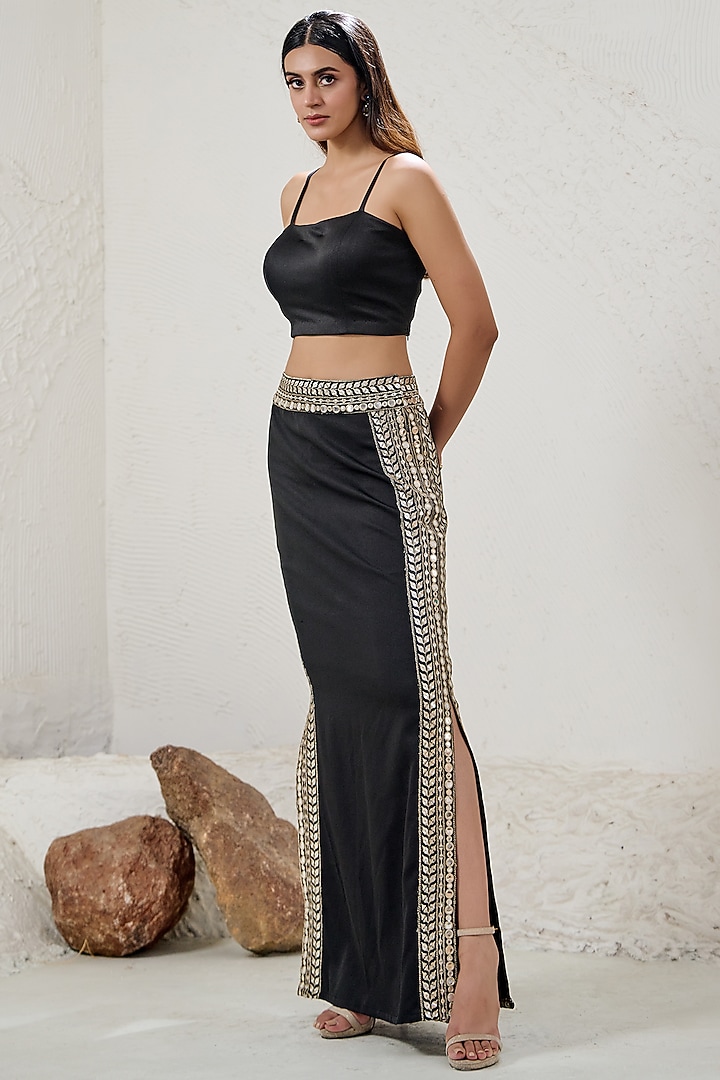 Black Georgette Skirt Set by Akanksha Mago at Pernia's Pop Up Shop