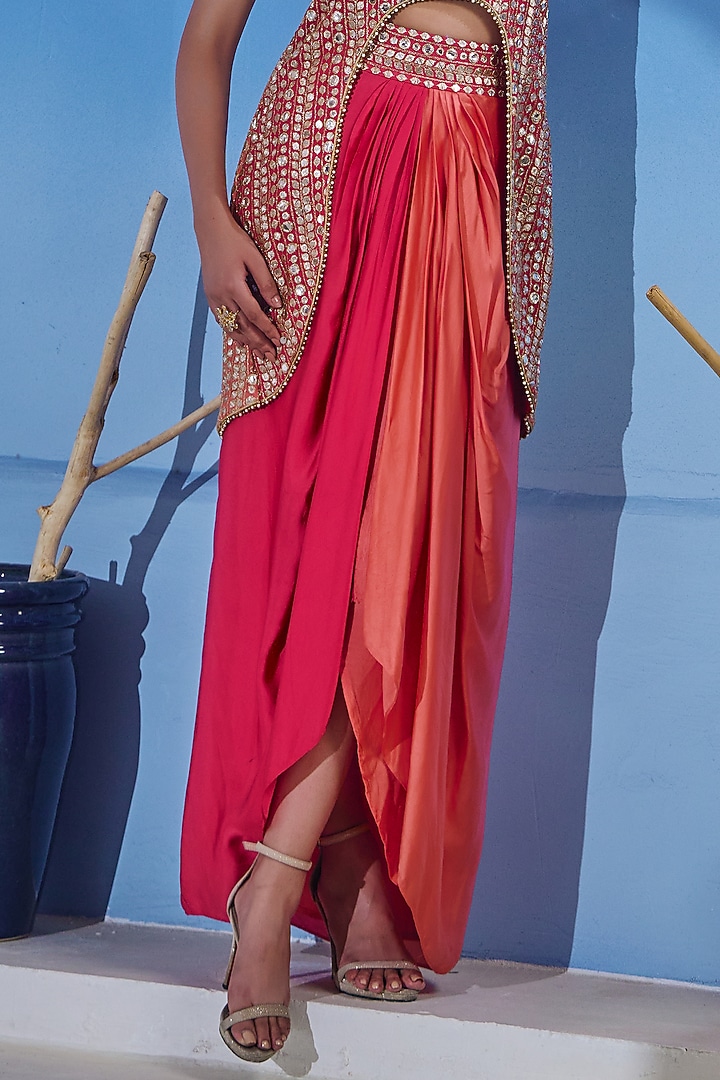 Red & Orange Ombre Georgette Skirt Set by Akanksha Mago at Pernia's Pop Up Shop