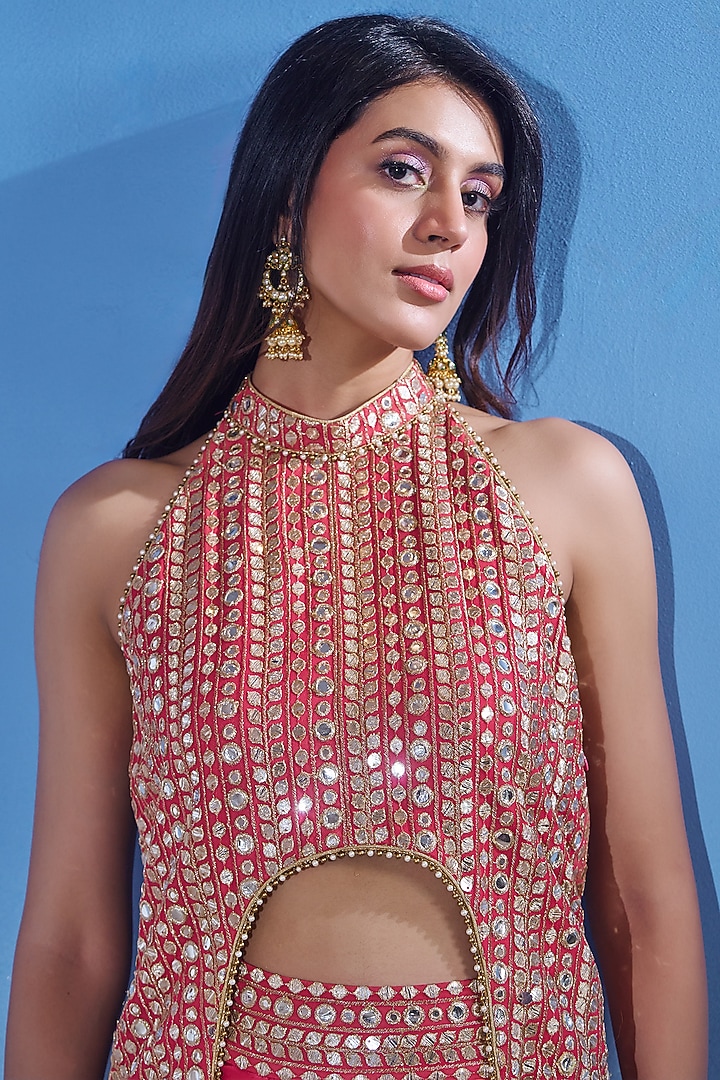 Red & Orange Ombre Georgette Skirt Set by Akanksha Mago at Pernia's Pop Up Shop