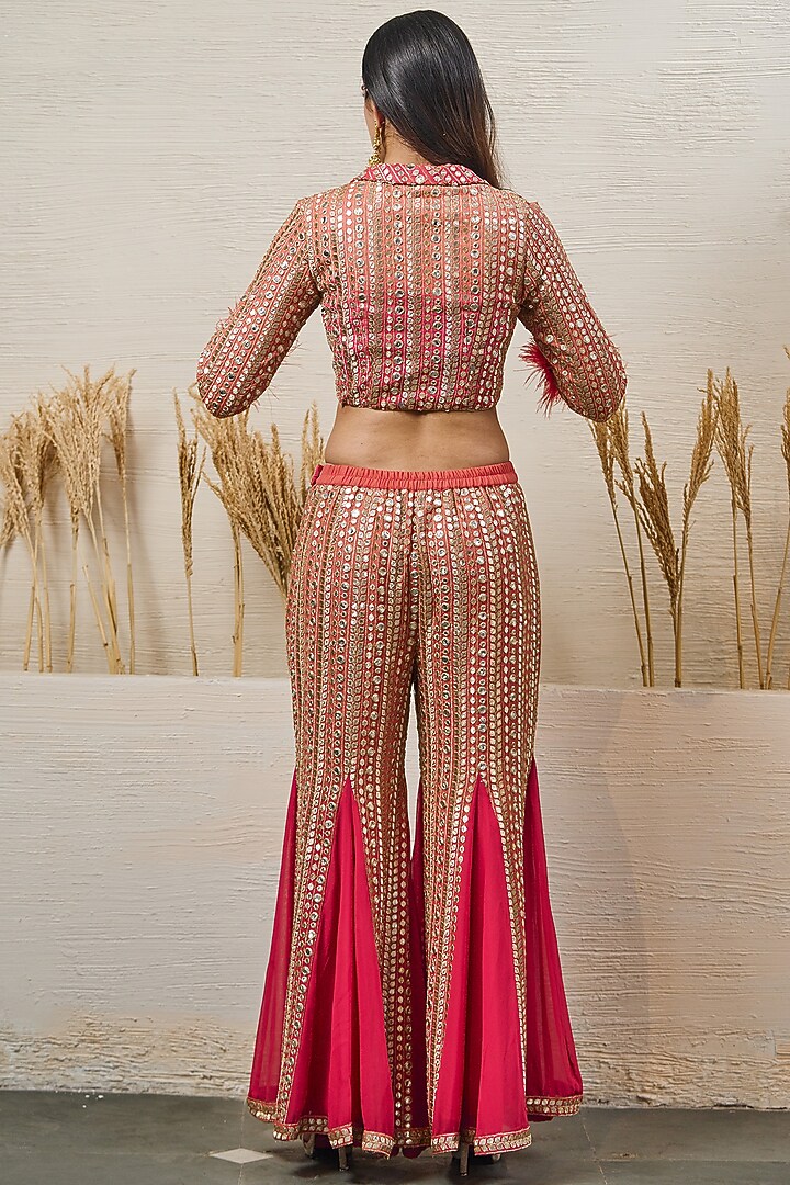 Peach & Red Ombre Georgette Gharara Set by Akanksha Mago at Pernia's Pop Up Shop