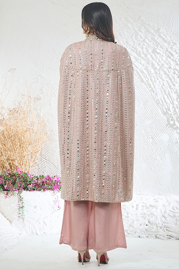 Nude Pink Georgette Zari Work Cape Style Jacket Set by Akanksha Mago at Pernia's Pop Up Shop