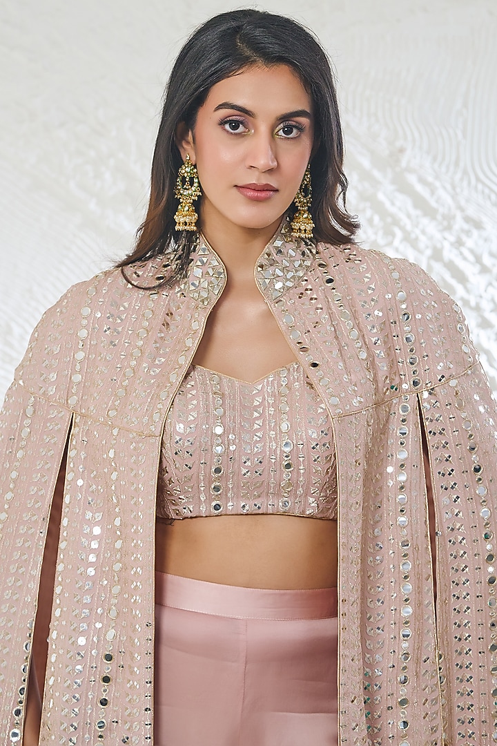 Nude Pink Georgette Zari Work Cape Style Jacket Set by Akanksha Mago at Pernia's Pop Up Shop