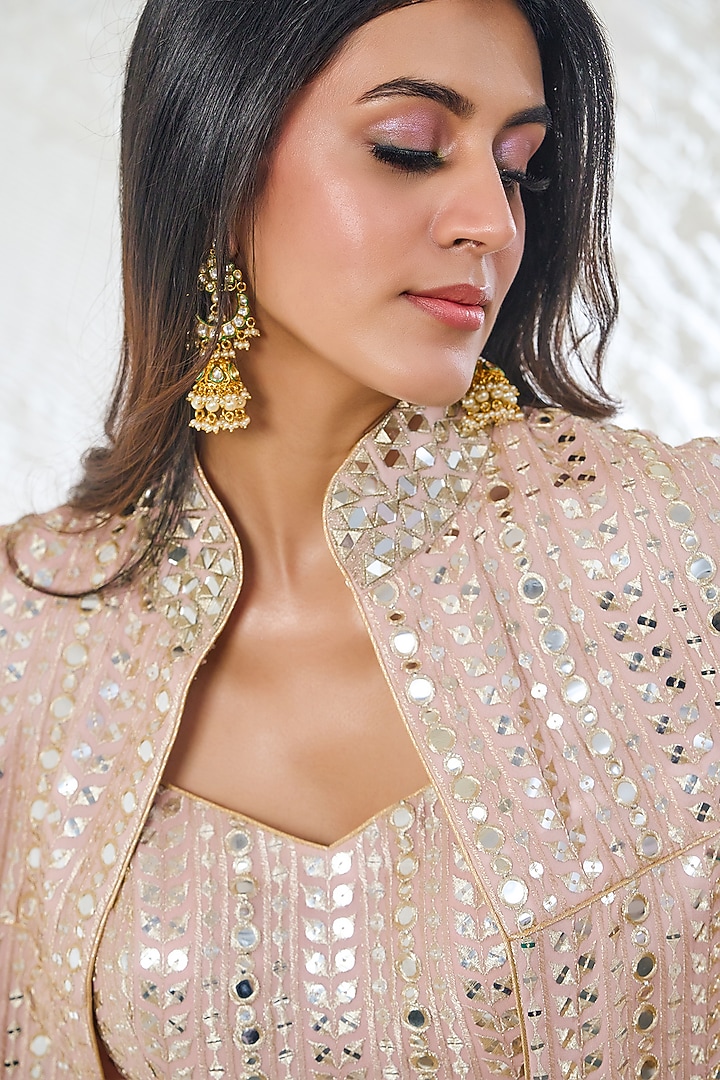 Nude Pink Georgette Zari Work Cape Style Jacket Set by Akanksha Mago at Pernia's Pop Up Shop