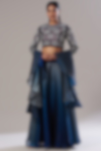 Cobalt Blue Organza Skirt Set by Akanksha Mago at Pernia's Pop Up Shop