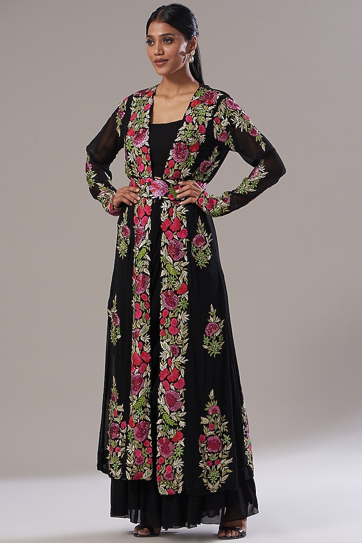 Black Embroidered Jacket Set by Akanksha Mago