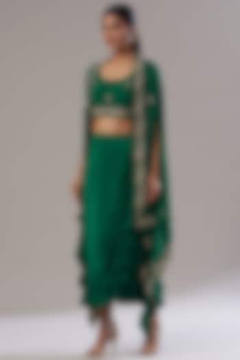 Emerald Green Ruffled Skirt Set by Akanksha Mago