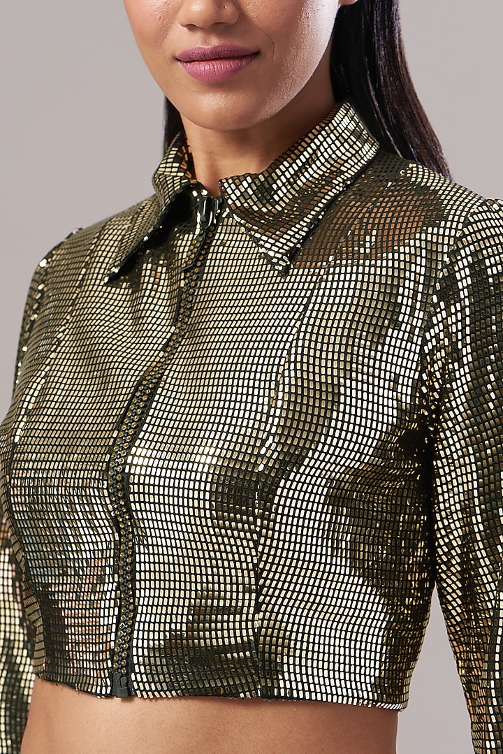 Gold Sequinned Biker Jacket Set by Akanksha Mago at Pernia's Pop Up Shop