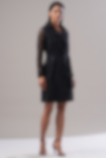 Black Sequinned Trench Jacket Dress by Akanksha Mago
