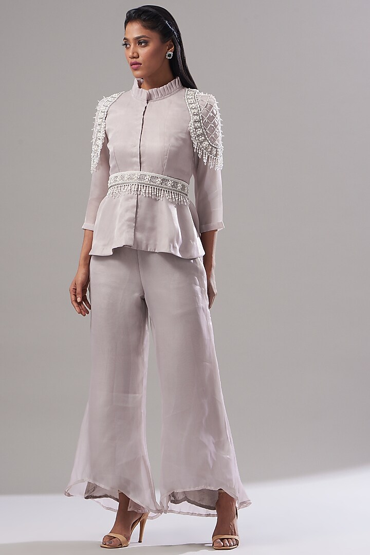 Mauve Organza Pant Set by Akanksha Mago