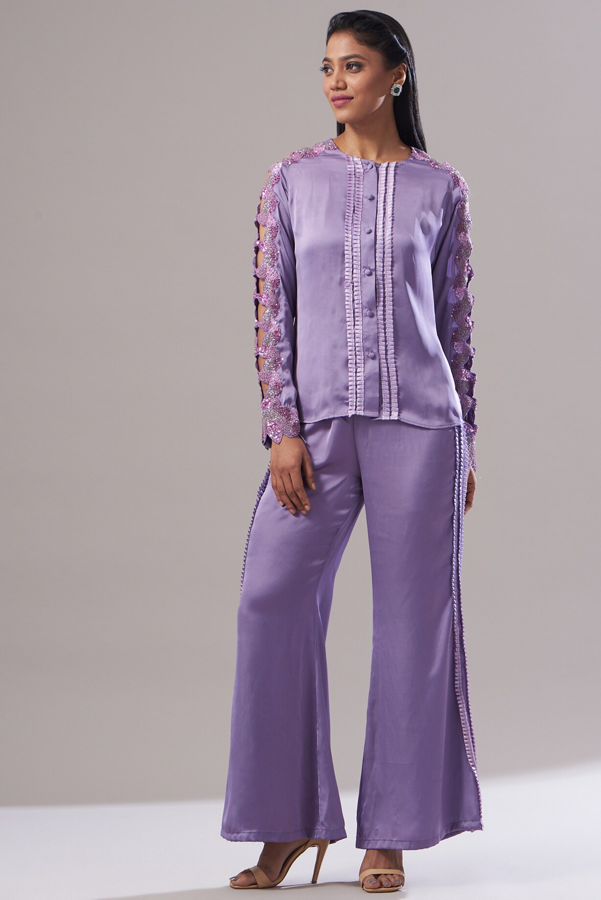 Melanie Satin Trousers, Purple