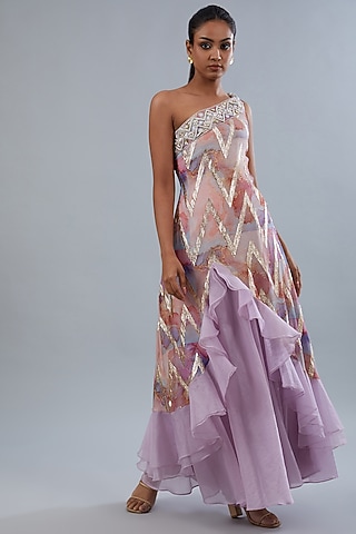 Lilac Organza Sharara Set by Akanksha Mago