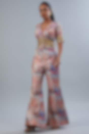 Multi-Colored Chanderi Digital Printed & Hand Embroidered Jumpsuit by Akanksha Mago at Pernia's Pop Up Shop