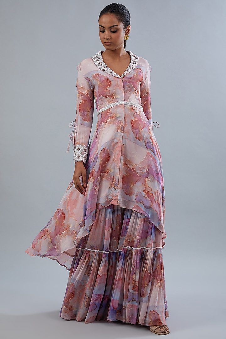 Multi-Colored Georgette Digital Printed Gharara Set by Akanksha Mago at Pernia's Pop Up Shop