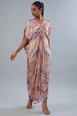 Multi-Colored Georgette Digital Printed Kaftan by Akanksha Mago