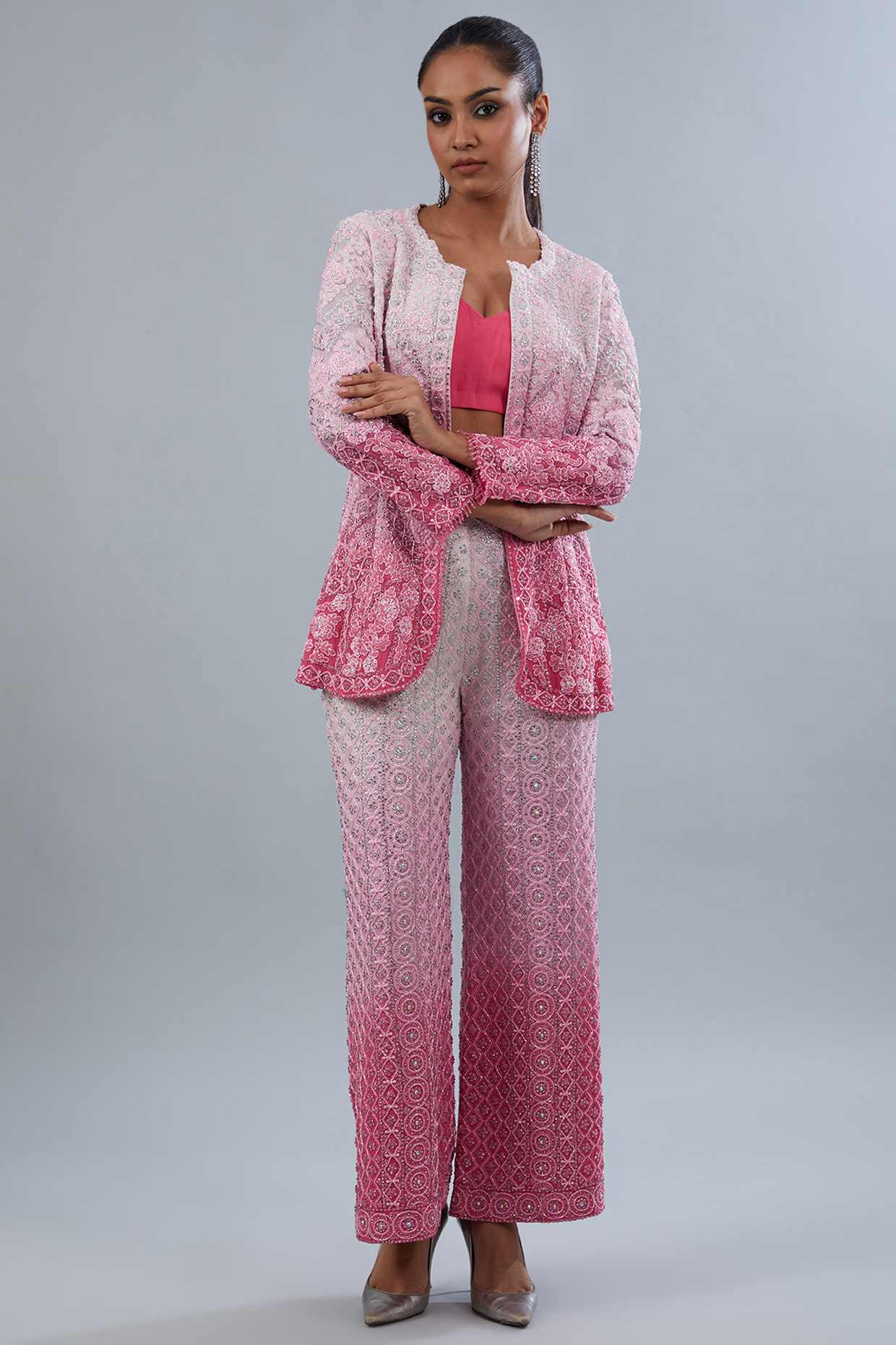Multi-Colored Georgette Hand Embellished Pant Set by Akanksha Mago at Pernia's Pop Up Shop