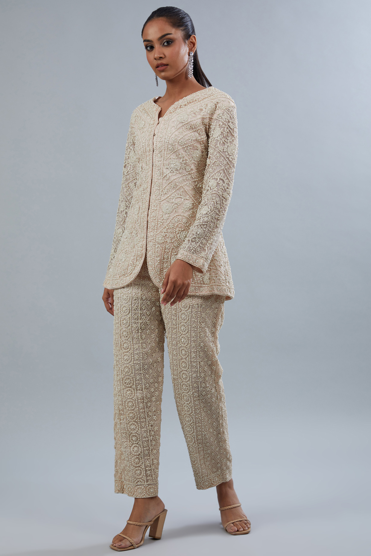Ivory Net Pant Set by Akanksha Mago at Pernia's Pop Up Shop
