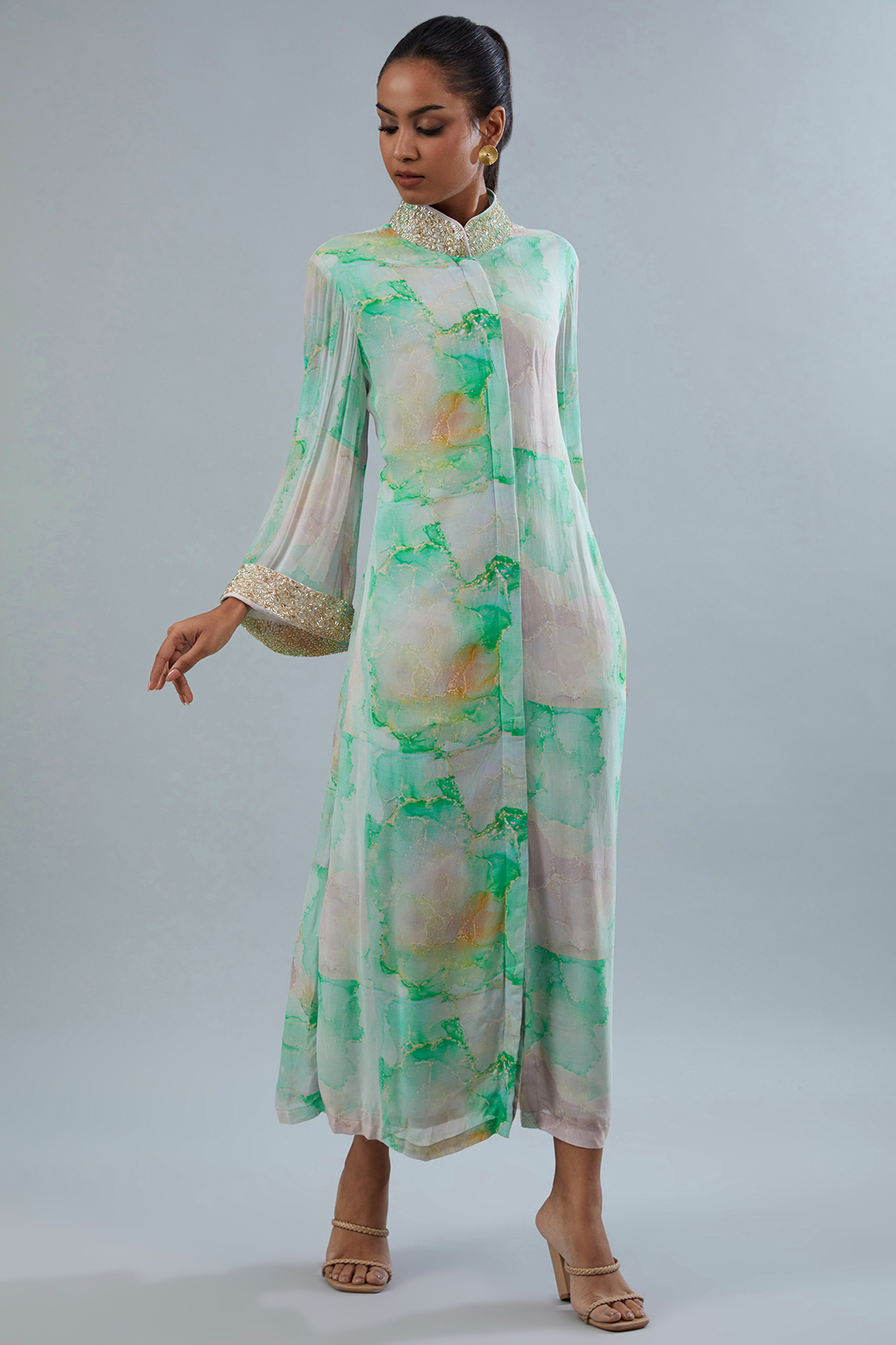 Multi-Colored Georgette Hand Embroidered Tunic by Akanksha Mago at Pernia's Pop Up Shop