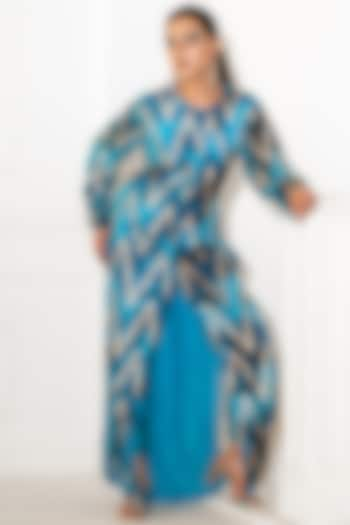 Blue Georgette Lurex Printed Co-Ord Set by Akanksha Mago at Pernia's Pop Up Shop