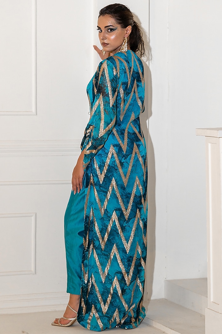 Blue Georgette Lurex Printed Co-Ord Set by Akanksha Mago at Pernia's Pop Up Shop