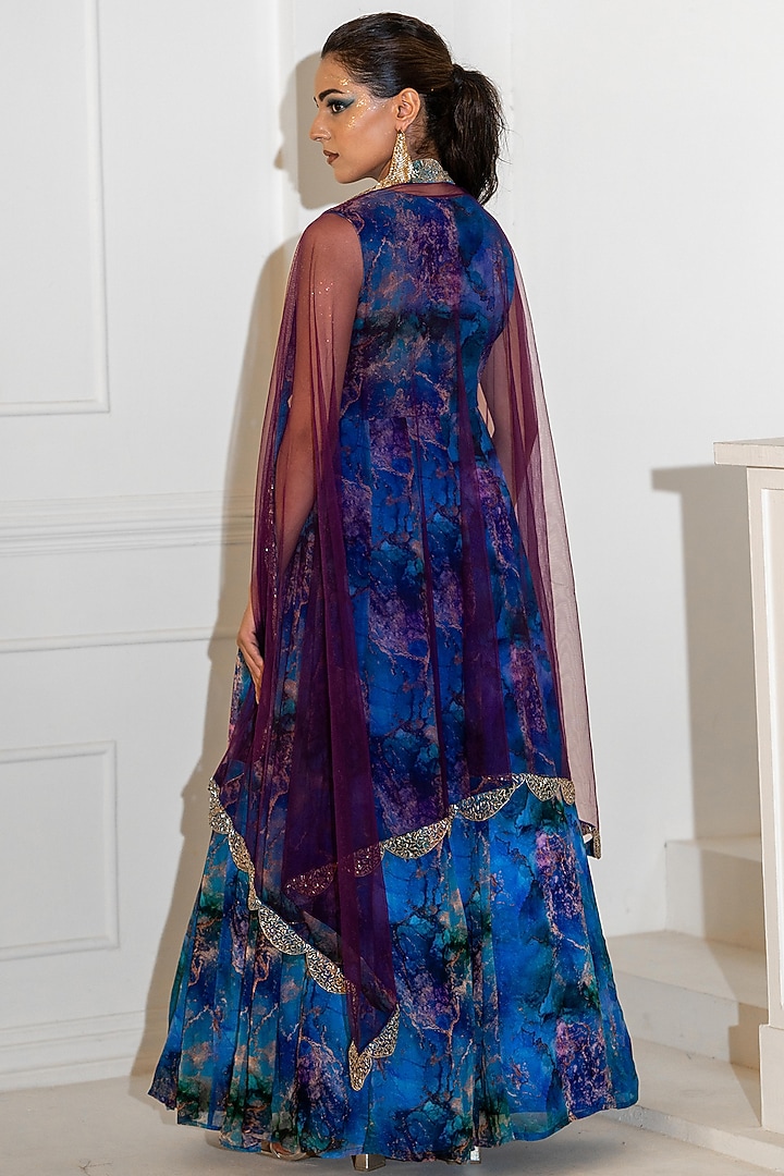 Blue Georgette Hand Embroidered Wedding Anarkali Set by Akanksha Mago at Pernia's Pop Up Shop
