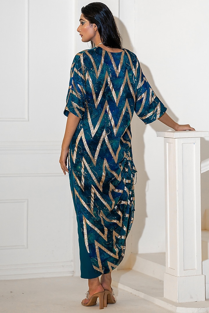 Blue Georgette Lurex Printed Kurta Set by Akanksha Mago at Pernia's Pop Up Shop