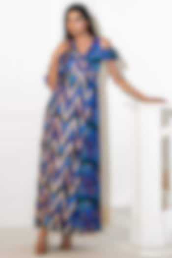 Blue Georgette Lurex Printed Wrap-Style Dress by Akanksha Mago at Pernia's Pop Up Shop