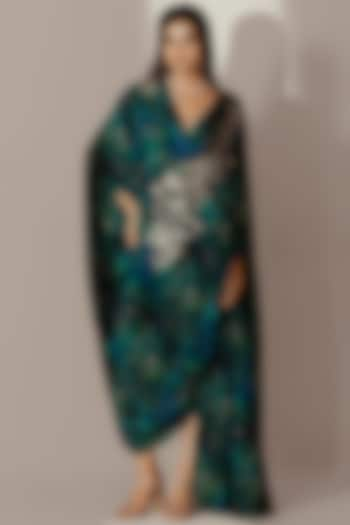 Blue Crepe Abstract Printed Draped Kaftan Gown by Akanksha Mago at Pernia's Pop Up Shop