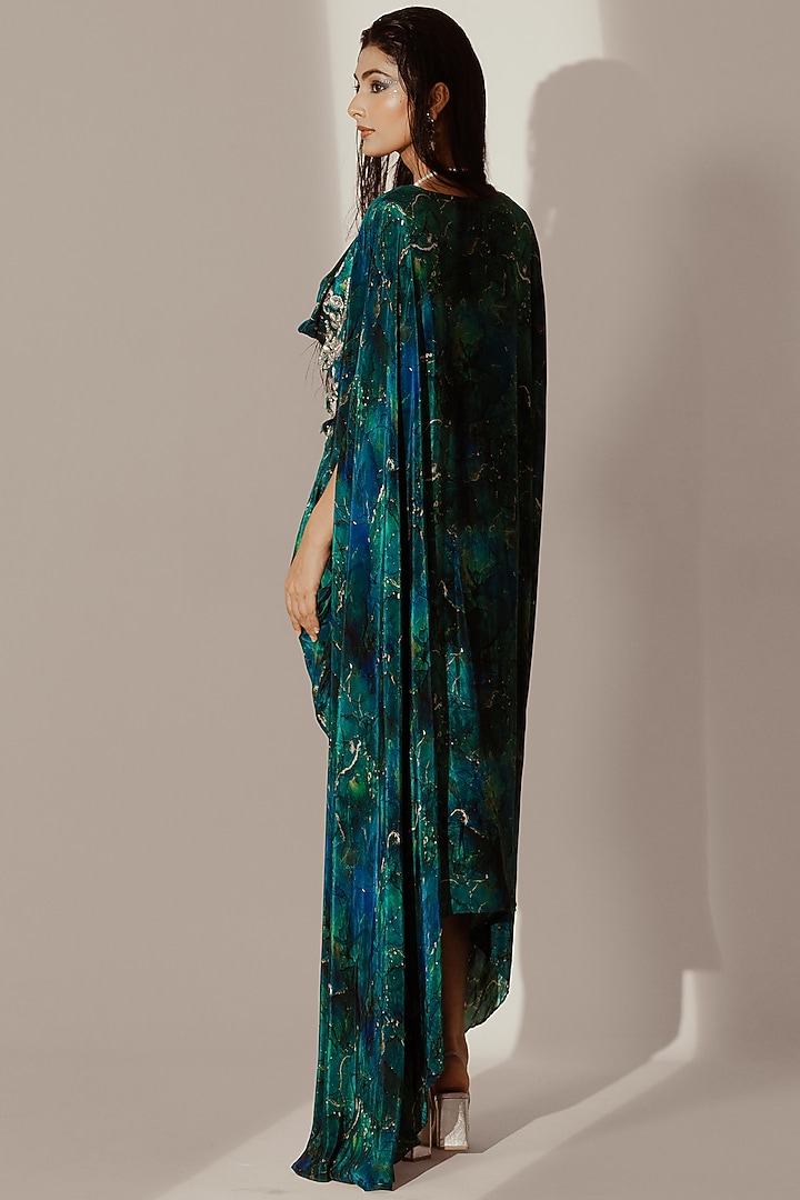 Blue Crepe Abstract Printed Draped Kaftan Party Wear Gown by Akanksha Mago at Pernia's Pop Up Shop