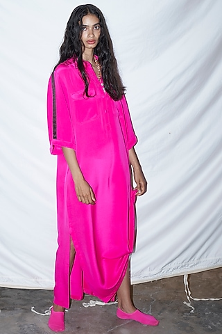 Fuchsia Striped Shirt Dress by AKOK