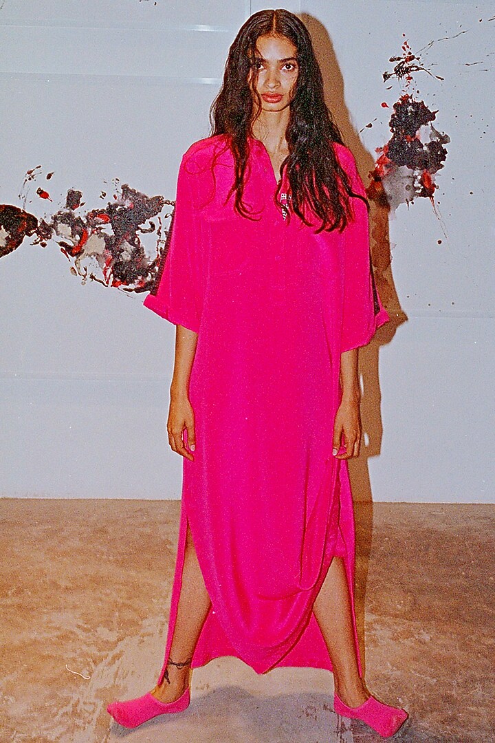 Fuchsia Striped Shirt Dress by AKOK at Pernia's Pop Up Shop