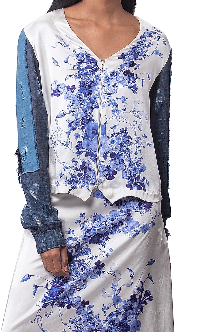 White & Blue Silk Skirt Set by AKOK at Pernia's Pop Up Shop