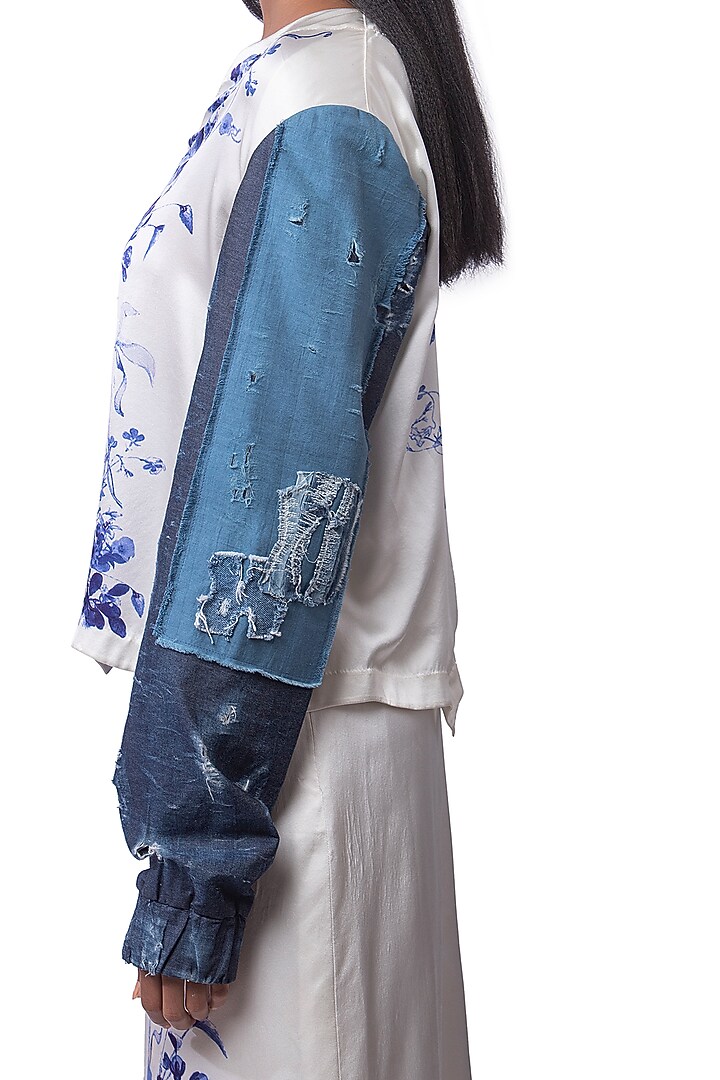 White & Blue Silk Skirt Set by AKOK at Pernia's Pop Up Shop