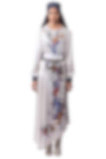 White Satin Draped Skirt Set by AKOK