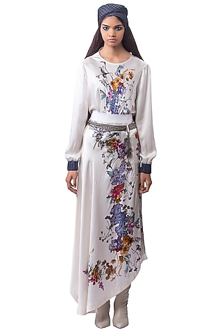White Satin Draped Skirt Set by AKOK