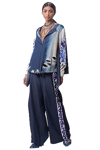 Blue Denim Wide Pant Set by AKOK