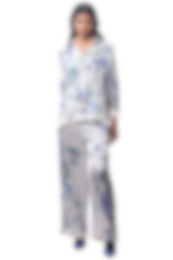 White Silk & Denim Pant Set by AKOK