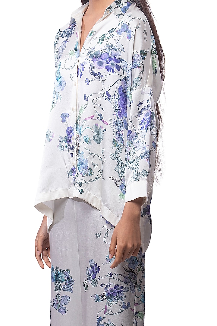 White Silk & Denim Pant Set by AKOK at Pernia's Pop Up Shop