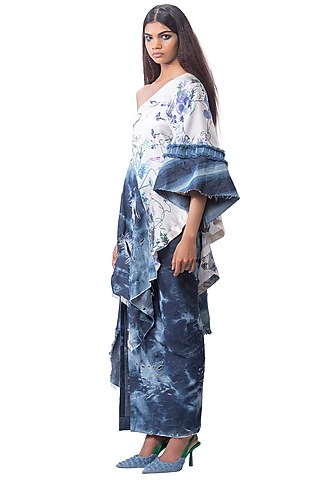 White & Blue Denim Skirt Set by AKOK