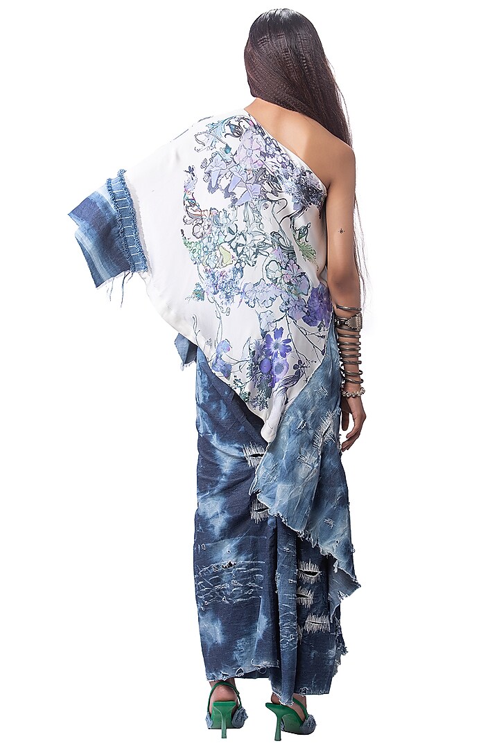 White & Blue Denim Skirt Set by AKOK at Pernia's Pop Up Shop