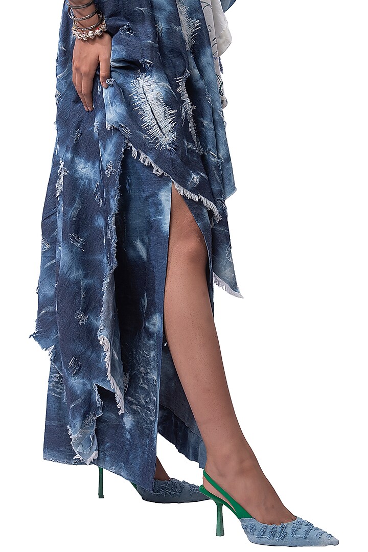 White & Blue Denim Skirt Set by AKOK at Pernia's Pop Up Shop