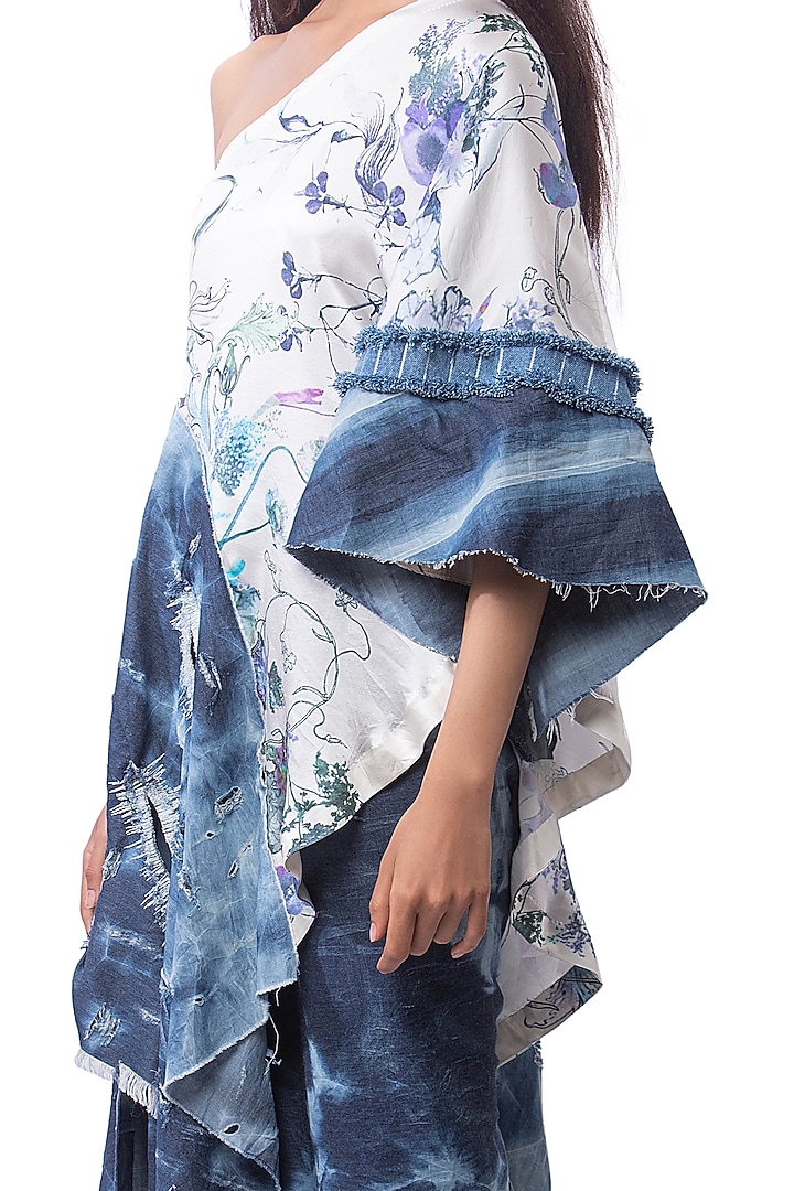 White & Blue Denim Skirt Set by AKOK at Pernia's Pop Up Shop